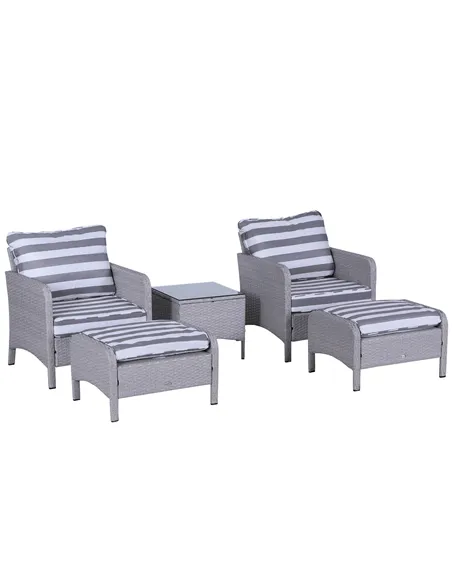 Outsunny 5 Pieces PE Rattan Garden Furniture Set with 10cm Thick Padded Cushions, Wicker Weave Outdoor Seating Chairs with 2 Arm