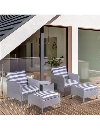 Outsunny 5 Pieces PE Rattan Garden Furniture Set with 10cm Thick Padded Cushions, Wicker Weave Outdoor Seating Chairs with 2 Arm