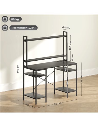 HOMCOM Computer Desk with Power Outlets and LED Lights, Home Office Desk with Monitor Stand, 2 CPU Stands and Storage Shelves, S