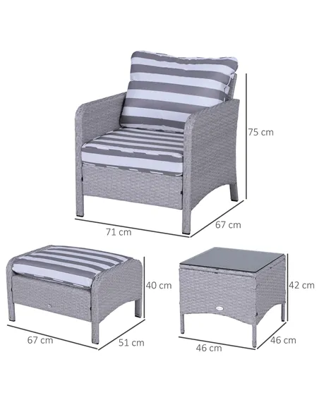 Outsunny 5 Pieces PE Rattan Garden Furniture Set with 10cm Thick Padded Cushions, Wicker Weave Outdoor Seating Chairs with 2 Arm