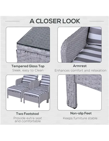 Outsunny 5 Pieces PE Rattan Garden Furniture Set with 10cm Thick Padded Cushions, Wicker Weave Outdoor Seating Chairs with 2 Arm