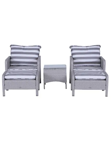 Outsunny 5 Pieces PE Rattan Garden Furniture Set with 10cm Thick Padded Cushions, Wicker Weave Outdoor Seating Chairs with 2 Arm