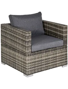 Outsunny Single Rattan Garden Chair, PE Wicker Garden Armchair with Cushions, Outdoor Rattan Chair with Armrests and Steel Frame