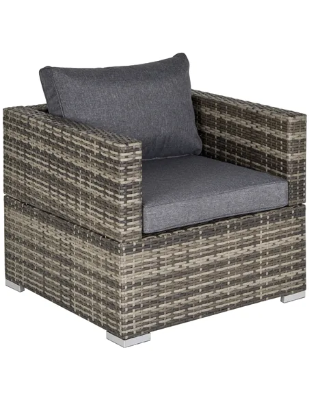 Outsunny Single Rattan Garden Chair, PE Wicker Garden Armchair with Cushions, Outdoor Rattan Chair with Armrests and Steel Frame