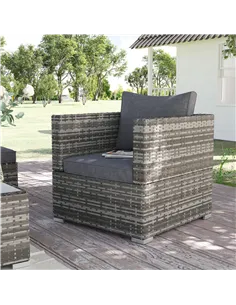 Outsunny Single Rattan Garden Chair, PE Wicker Garden Armchair with Cushions, Outdoor Rattan Chair with Armrests and Steel Frame 2