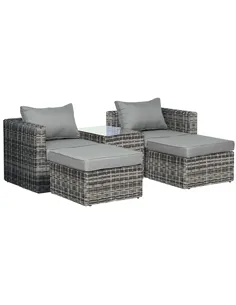 Outsunny Five Piece Rattan Armchair, Stool and Table Set - Mixed Grey
