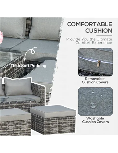 Outsunny Five Piece Rattan Armchair, Stool and Table Set - Mixed Grey