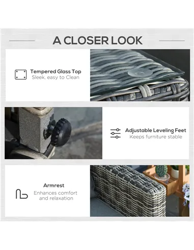 Outsunny Five Piece Rattan Armchair, Stool and Table Set - Mixed Grey