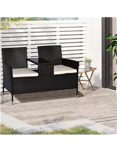 Outsunny 2 Seater Rattan Campanion Chair Wicker Loveseat Outdoor Patio Armchair with Drink Table Garden Furniture - Dark Brown 2