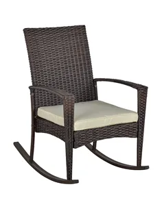 Outsunny PE Rattan Garden Rocking Chair, Outdoor Rocking with Cushion, 160 KG Capacity Wicker Garden Armchair Rocker with Metal 