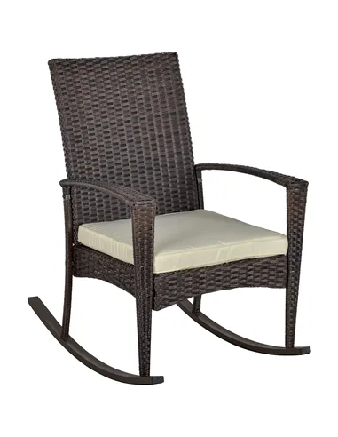 Outsunny PE Rattan Garden Rocking Chair, Outdoor Rocking with Cushion, 160 KG Capacity Wicker Garden Armchair Rocker with Metal 