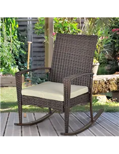 Outsunny PE Rattan Garden Rocking Chair, Outdoor Rocking with Cushion, 160 KG Capacity Wicker Garden Armchair Rocker with Metal  2