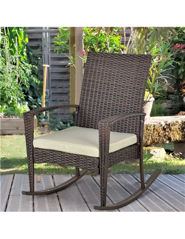 Outsunny PE Rattan Garden Rocking Chair, Outdoor Rocking with Cushion, 160 KG Capacity Wicker Garden Armchair Rocker with Metal 