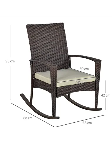 Outsunny PE Rattan Garden Rocking Chair, Outdoor Rocking with Cushion, 160 KG Capacity Wicker Garden Armchair Rocker with Metal 