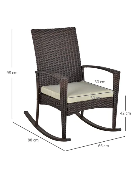 Outsunny PE Rattan Garden Rocking Chair, Outdoor Rocking with Cushion, 160 KG Capacity Wicker Garden Armchair Rocker with Metal 