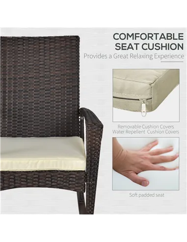 Outsunny PE Rattan Garden Rocking Chair, Outdoor Rocking with Cushion, 160 KG Capacity Wicker Garden Armchair Rocker with Metal 