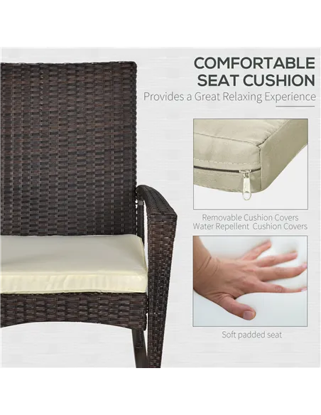 Outsunny PE Rattan Garden Rocking Chair, Outdoor Rocking with Cushion, 160 KG Capacity Wicker Garden Armchair Rocker with Metal 