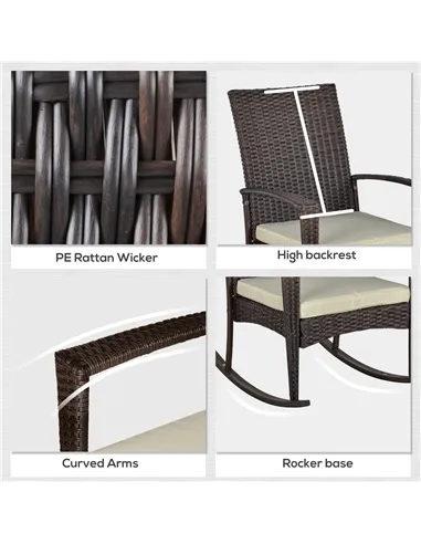 Outsunny PE Rattan Garden Rocking Chair, Outdoor Rocking with Cushion, 160 KG Capacity Wicker Garden Armchair Rocker with Metal 