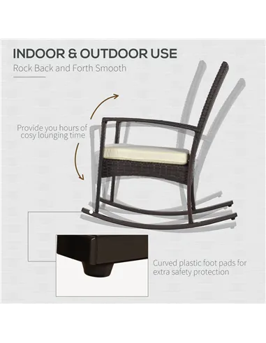 Outsunny PE Rattan Garden Rocking Chair, Outdoor Rocking with Cushion, 160 KG Capacity Wicker Garden Armchair Rocker with Metal 