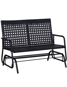 Outsunny 2 Seater PE Rattan Glider Bench, Outdoor Loveseat Chair with Steel Frame, Porch Rocking Glider for 2 Person with Armcha