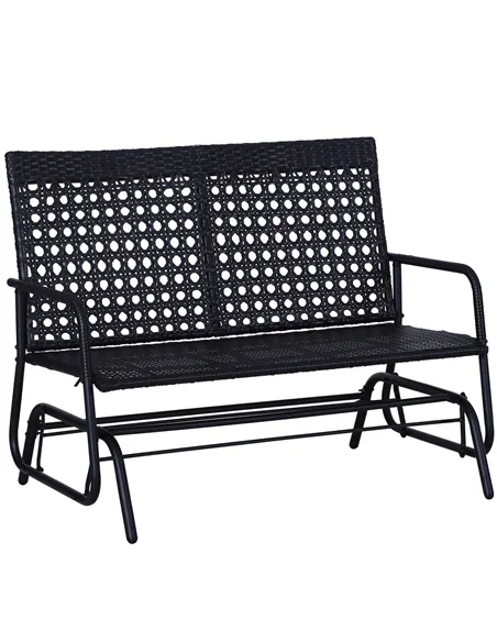 Outsunny 2 Seater PE Rattan Glider Bench, Outdoor Loveseat Chair with Steel Frame, Porch Rocking Glider for 2 Person with Armcha