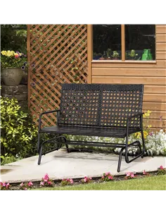 Outsunny 2 Seater PE Rattan Glider Bench, Outdoor Loveseat Chair with Steel Frame, Porch Rocking Glider for 2 Person with Armcha 2