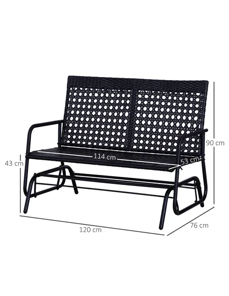 Outsunny 2 Seater PE Rattan Glider Bench, Outdoor Loveseat Chair with Steel Frame, Porch Rocking Glider for 2 Person with Armcha