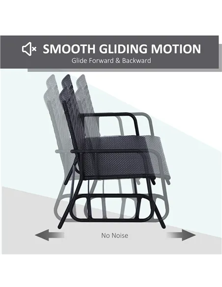 Outsunny 2 Seater PE Rattan Glider Bench, Outdoor Loveseat Chair with Steel Frame, Porch Rocking Glider for 2 Person with Armcha