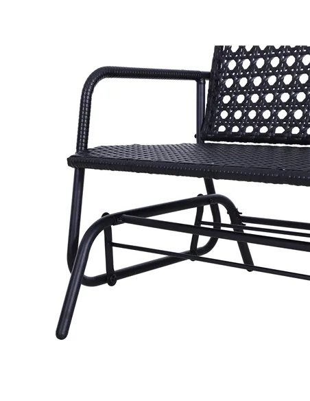Outsunny 2 Seater PE Rattan Glider Bench, Outdoor Loveseat Chair with Steel Frame, Porch Rocking Glider for 2 Person with Armcha