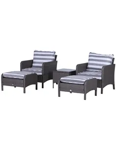 Outsunny 5 Pieces PE Rattan Garden Furniture Set with 10cm Thick Padded Cushions, Wicker Weave Outdoor Seating Chairs with 2 Arm