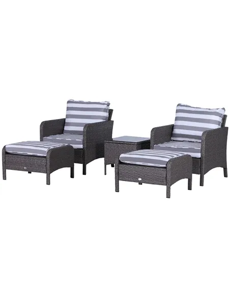 Outsunny 5 Pieces PE Rattan Garden Furniture Set with 10cm Thick Padded Cushions, Wicker Weave Outdoor Seating Chairs with 2 Arm