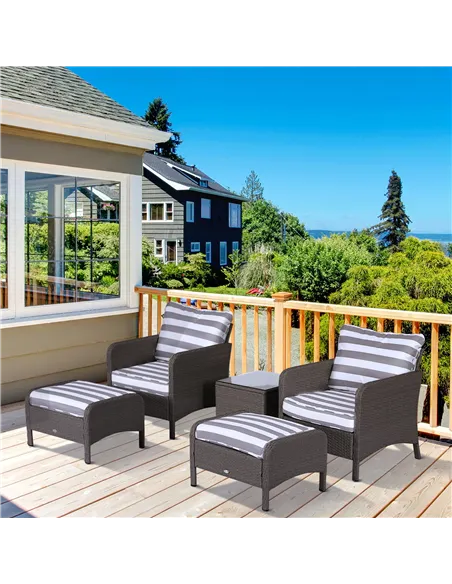 Outsunny 5 Pieces PE Rattan Garden Furniture Set with 10cm Thick Padded Cushions, Wicker Weave Outdoor Seating Chairs with 2 Arm