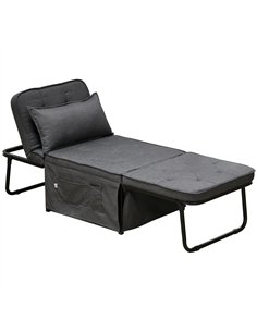 HOMCOM Fabric Sleeper Chair, Folding Chair Bed with Adjustable Backrest, Pillow, Side Pockets for Living Room, Charcoal Grey