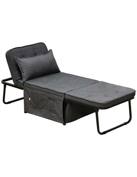 HOMCOM Fabric Sleeper Chair, Folding Chair Bed with Adjustable Backrest, Pillow, Side Pockets for Living Room, Charcoal Grey