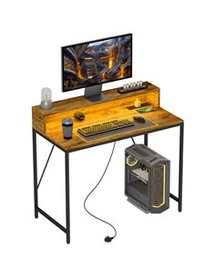 HOMCOM 100cm Computer Desk with LED Lights and Power Outlets, Gaming Desk with Monitor Stand, Computer Table with Remote for Hom