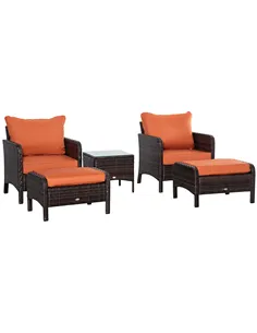 Outsunny 5 Pieces PE Rattan Garden Furniture Set with 10cm Thick Padded Cushions, Wicker Weave Outdoor Seating Chairs with 2 Arm