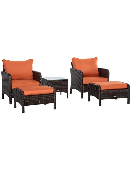 Outsunny 5 Pieces PE Rattan Garden Furniture Set with 10cm Thick Padded Cushions, Wicker Weave Outdoor Seating Chairs with 2 Arm
