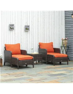 Outsunny 5 Pieces PE Rattan Garden Furniture Set with 10cm Thick Padded Cushions, Wicker Weave Outdoor Seating Chairs with 2 Arm 2