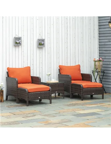 Outsunny 5 Pieces PE Rattan Garden Furniture Set with 10cm Thick Padded Cushions, Wicker Weave Outdoor Seating Chairs with 2 Arm