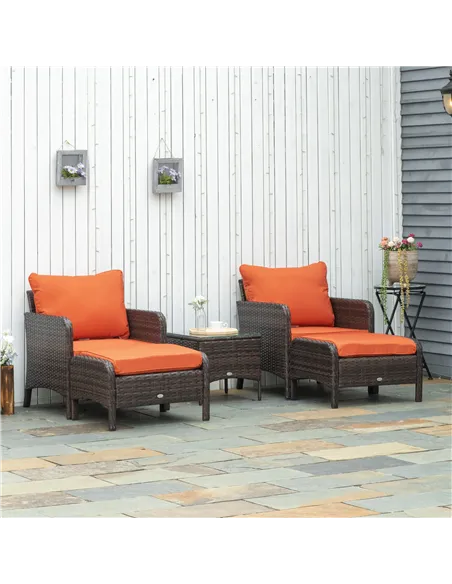 Outsunny 5 Pieces PE Rattan Garden Furniture Set with 10cm Thick Padded Cushions, Wicker Weave Outdoor Seating Chairs with 2 Arm