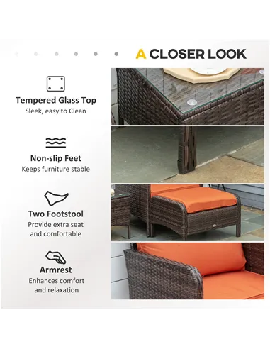 Outsunny 5 Pieces PE Rattan Garden Furniture Set with 10cm Thick Padded Cushions, Wicker Weave Outdoor Seating Chairs with 2 Arm