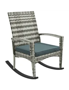 Outsunny PE Rattan Garden Rocking Chair, Outdoor Rocking with Cushion, 160 KG Capacity Wicker Garden Armchair Rocker with Metal 