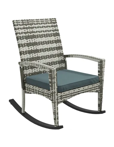 Outsunny PE Rattan Garden Rocking Chair, Outdoor Rocking with Cushion, 160 KG Capacity Wicker Garden Armchair Rocker with Metal 