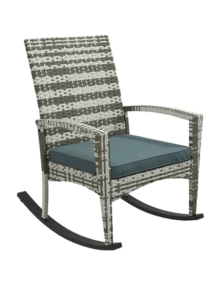 Outsunny PE Rattan Garden Rocking Chair, Outdoor Rocking with Cushion, 160 KG Capacity Wicker Garden Armchair Rocker with Metal 