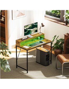 HOMCOM 100cm Computer Desk with LED Lights and Power Outlets, Gaming Desk with Monitor Stand, Computer Table with Remote for Hom 2