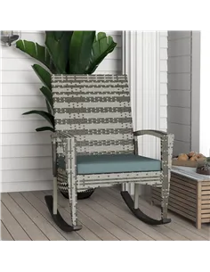 Outsunny PE Rattan Garden Rocking Chair, Outdoor Rocking with Cushion, 160 KG Capacity Wicker Garden Armchair Rocker with Metal  2
