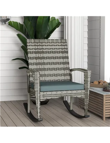 Outsunny PE Rattan Garden Rocking Chair, Outdoor Rocking with Cushion, 160 KG Capacity Wicker Garden Armchair Rocker with Metal 
