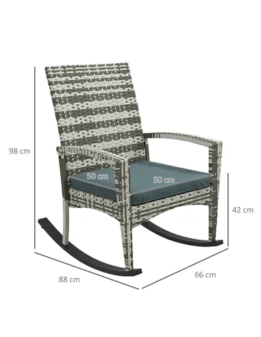 Outsunny PE Rattan Garden Rocking Chair, Outdoor Rocking with Cushion, 160 KG Capacity Wicker Garden Armchair Rocker with Metal 