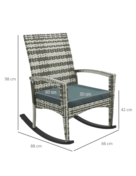 Outsunny PE Rattan Garden Rocking Chair, Outdoor Rocking with Cushion, 160 KG Capacity Wicker Garden Armchair Rocker with Metal 