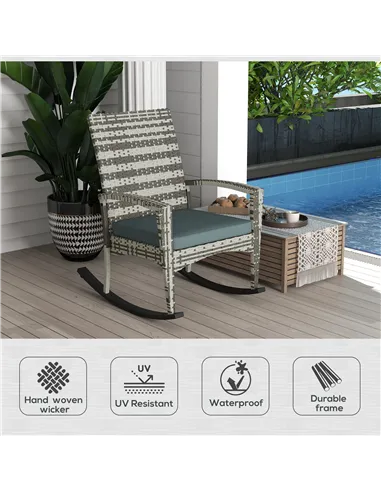 Outsunny PE Rattan Garden Rocking Chair, Outdoor Rocking with Cushion, 160 KG Capacity Wicker Garden Armchair Rocker with Metal 